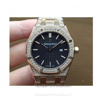 Réplica relogio Audemars Piguet Royal Oak 67651 Senhoras Ouro Rosa Diamantes Marcador Preto