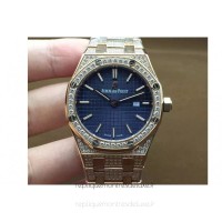 Réplica Audemars Piguet Royal Oak 67651 Senhoras Ouro Rosa Diamantes Marcador Azul