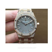 Réplica Audemars Piguet Royal Oak 67651 Senhoras Ouro Rosa Diamantes Cinza Dial