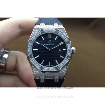 Réplica Audemars Piguet Royal Oak 67651 Senhoras Aco Inoxidável Diamantes Marcador Preto Nylon Strap