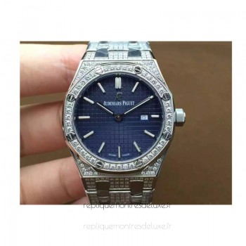 Réplica relogio Audemars Piguet Royal Oak 67651 Senhoras Aco Inoxidável Diamantes Marcador Azul