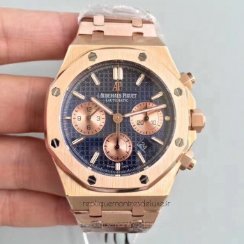 Réplica Audemars Piguet Royal Oak Chronograph 26320 Ouro Rosa Marcador Azul