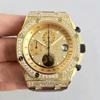 Réplica relogio Audemars Piguet Royal Oak Offshore 26067OR.ZZ.D002CR.01 Ouro Amarelo Diamantes Diamond Dial