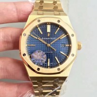 Réplica relogio Audemars Piguet Royal Oak 15400 Ouro Amarelo Marcador Azul 