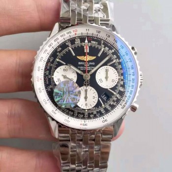 Breitling Navitimer 01 AB012012/BB01/447A mostrador preto de aço inoxidável