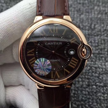 Réplica Ballon Bleu De Cartier 42MM W6920037 Ouro Rosa Chocolate Dial