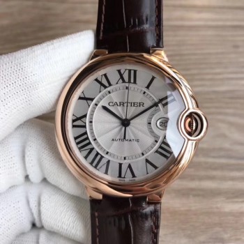 Réplica Ballon Bleu De Cartier 42MM WGBB0017 18K Ouro Rosa Wrapped Prata Dial