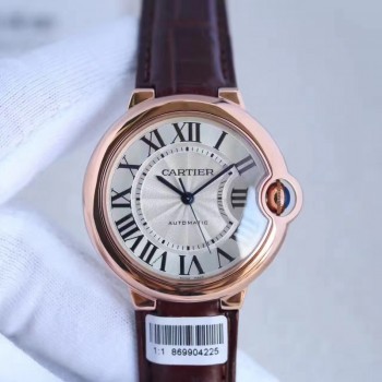 Réplica Ballon Bleu De Cartier Senhoras 36MM W6900456 Ouro Rosa Prata Dial