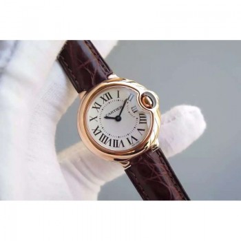 Réplica Cartier Ballon Bleu 28MM Senhoras Ouro Rosa Marcas Brancas Quartzo 