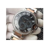 Réplica Cartier Ballon Bleu Chronograph aco inoxidável & Diamantes Marcador Preto