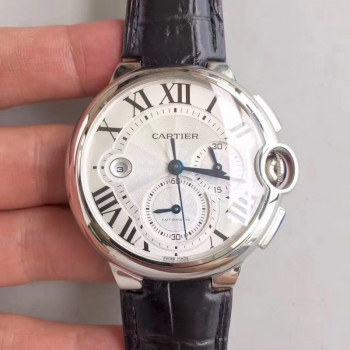 Réplica Cartier Ballon Bleu Chronograph W6920003 aco inoxidável Prata Dial