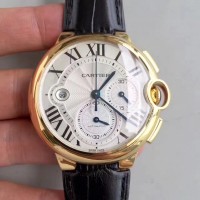 Réplica Cartier Ballon Bleu Chronograph W6920007 Ouro Amarelo Prata Dial