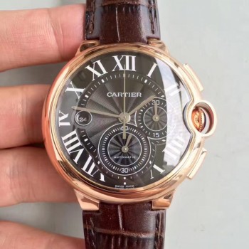 Réplica Cartier Ballon Bleu Chronograph W6920074 Ouro Rosa Marcador Preto