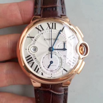 Réplica Cartier Ballon Bleu Chronograph W6920074 Ouro Rosa Prata Dial