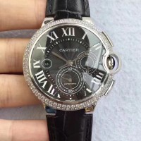 Réplica Cartier Ballon Bleu Chronograph WE902002 aco inoxidável & Diamantes Marcador Preto