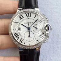 Réplica Cartier Ballon Bleu Chronograph WE902002 aco inoxidável & Diamantes Prata Dial