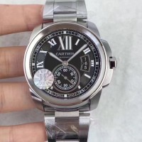 Réplica Calibre De Cartier W7100016 42MM aco inoxidável Marcador Preto