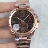 Réplica Calibre De Cartier W7100018 42MM Ouro Rosa Castanho Dial