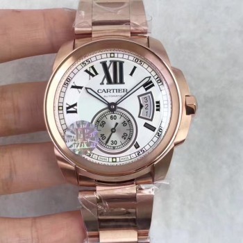 Réplica Calibre De Cartier W7100018 42MM Ouro Rosa Marcas Brancas