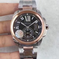 Réplica Calibre De Cartier W7100036 42MM aco inoxidável & Ouro Rosa Marcador Preto