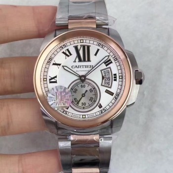 Réplica Calibre De Cartier W7100036 42MM aco inoxidável & Ouro Rosa Marcas Brancas