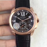 Réplica Calibre De Cartier W7100039 42MM Ouro Rosa Marcador Preto