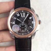 Réplica Calibre De Cartier W7100039 42MM aco inoxidável & Ouro Rosa Marcador Preto