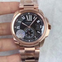 Réplica Calibre De Cartier W7100040 42MM Ouro Rosa Marcador Preto