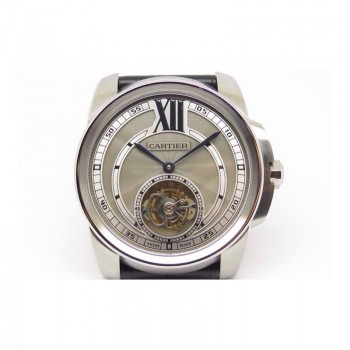 Réplica Calibre de Cartier Tourbillon aco inoxidável Cinza Dial Tourbillon 