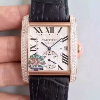 Réplica Cartier Tank WGTA0014 Ouro Rosa & Diamantes Branco & Marcador Preto