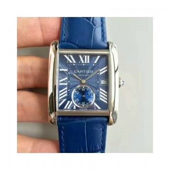 Réplica Cartier Tank WSTA0010 aco inoxidável Marcador Azul