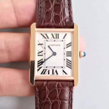 Réplica Cartier Tank Solo Senhoras W5200025 27MM x 34MM Ouro Rosa Marcas Brancas Quartzo 