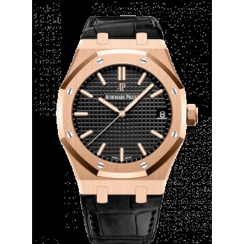 Réplica Relógio Audemars Piguet Royal Oak 15500 Ouro Rosa/Preto/Alça 15500OR.OO.D002CR.01