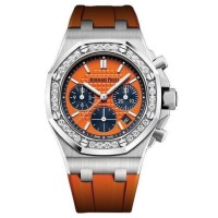 Réplica Relógio Relógio Audemars Piguet Royal Oak Offshore Cronógrafo Automático Laranja Índice Diamante Borracha de Aço Inoxidável 37mm