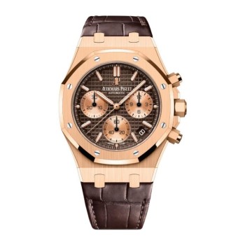 Réplica Relógio Audemars Piguet Royal Oak cronógrafo automático em ouro rosa 41 mm pulseira com mostrador marrom 26239OR.OO.D821CR.01