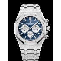 Réplica Relógio Audemars Piguet Royal Oak 41 Cronógrafo Fosco Ouro Branco/Azul 26331BC.GG.1224BC.02