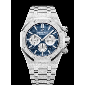 Réplica Relógio Audemars Piguet Royal Oak 41 Cronógrafo Fosco Ouro Branco/Azul 26331BC.GG.1224BC.02