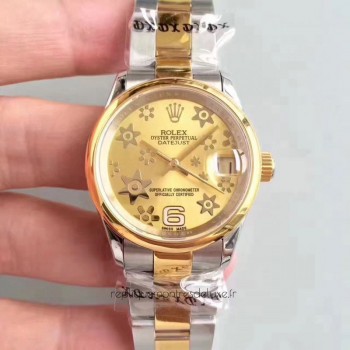 Réplica Rolex Datejust 31 178243 31MM Aco Inoxidável & Ouro Amarelo Marcador de Champanhe