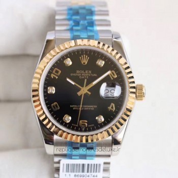 Réplica Rolex Datejust 36 116233 36MM Aco Inoxidável & Ouro Amarelo Marcador Preto