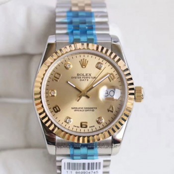 Réplica Rolex Datejust 36 116233 36MM Aco Inoxidável & Ouro Amarelo Marcador de Champanhe