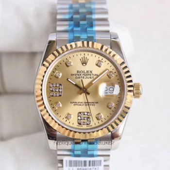 Réplica Rolex Datejust 36 116233 36MM Aco Inoxidável & Ouro Amarelo Champagne & Diamantes Dial