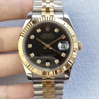 Réplica Rolex Datejust 41 126333 41MM Aco Inoxidável & Ouro Amarelo Marcador Preto