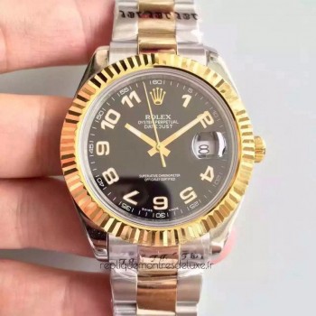 Réplica Rolex Datejust 41 126333 41MM Aco Inoxidável & Ouro Amarelo Preto & Arabe Dial