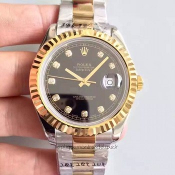 Réplica Rolex Datejust 41 126333 41MM Aco Inoxidável & Ouro Amarelo Preto & Diamantes Dial