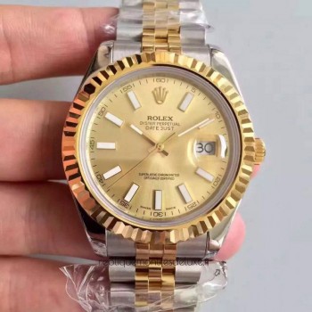 Réplica Rolex Datejust 41 126333 41MM Aco Inoxidável & Ouro Amarelo Marcador de Champanhe