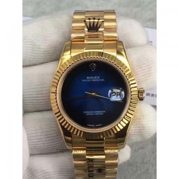 Réplica Rolex Datejust 41 Lapis Lazuli HK Ouro Amarelo Marcador Azul