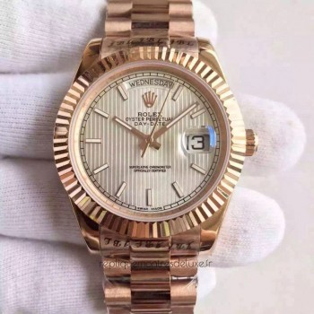 Réplica Rolex Day-Date 40 228235 40MM Ouro Rosa Prata Stripe Dial