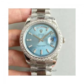 Réplica Rolex Day-Date 40 228396TBR 40MM Aco Inoxidável & Diamantes Marcador Azul