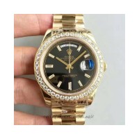 Réplica Rolex Day-Date 40 228398TBR 40MM Ouro Amarelo & Diamantes Marcador Preto