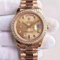 Réplica Rolex Day-Date II 218235 41MM Ouro Rosa & Diamantes Ouro Dial